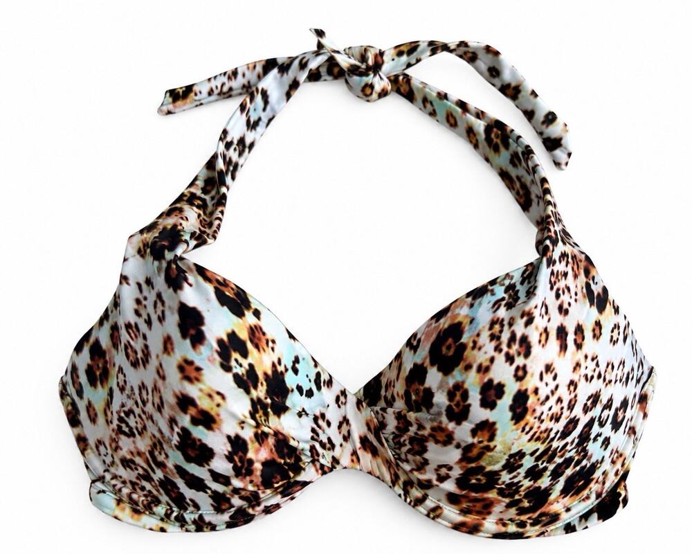 Victorias Secret Pastel Leopard Print Push Up Bikini Top 34D Halter Swim Womens